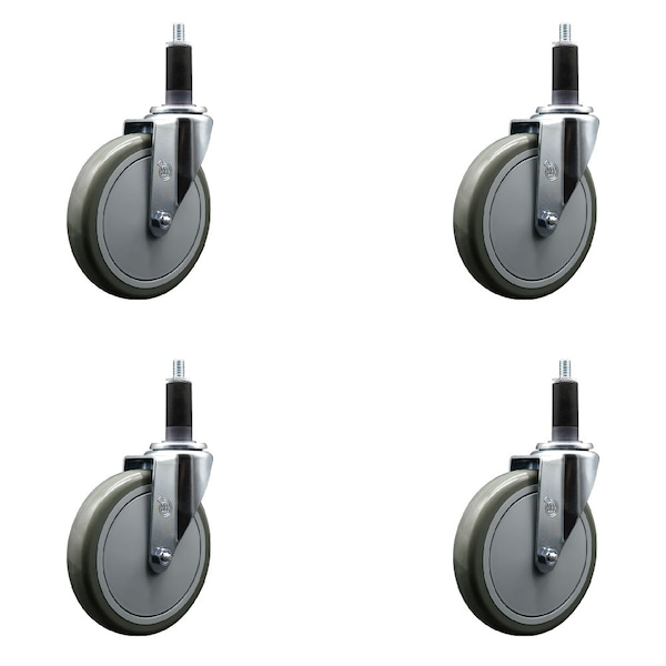 6'' Gray Poly Wheel Swivel 1-1/8'' Expanding Stem Caster Set, 4PK
